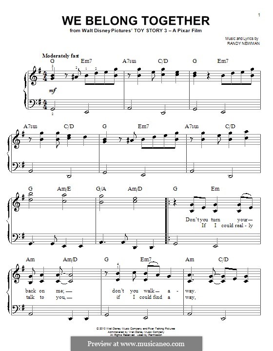 We Belong Together (from Toy Story 3): Für Klavier, leicht by Randy Newman