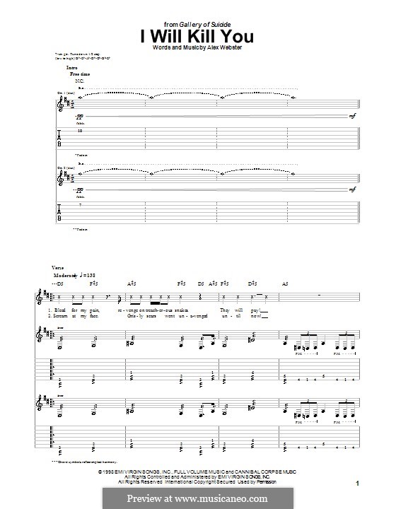 I Will Kill You (Cannibal Corpse): Für Gitarre mit Tab by Alex Webster