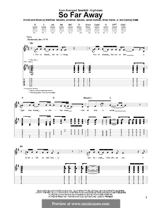 So Far Away (Avenged Sevenfold): Für Gitarre mit Tabulatur by Brian Haner Jr., James Sullivan, Jonathan Seward, Matthew Sanders, Zachary Baker