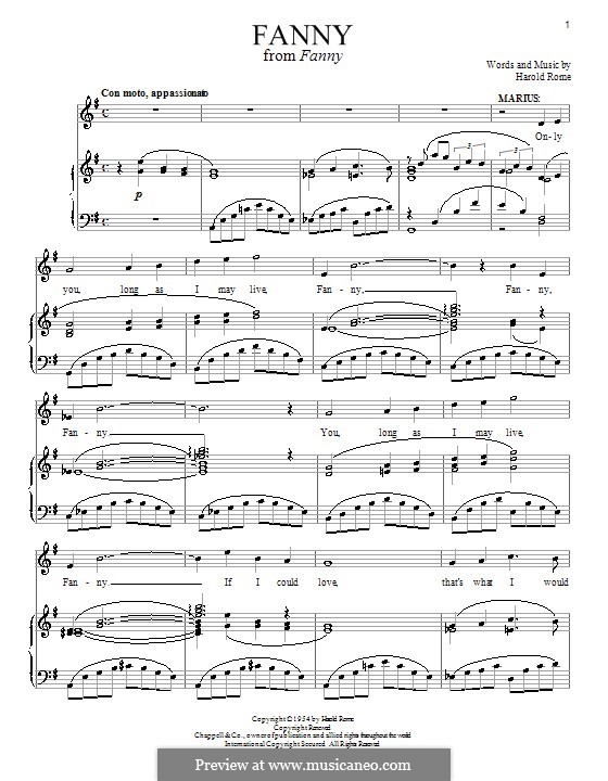 Fanny: Für Stimme und Klavier (oder Gitarre) by Harold Rome