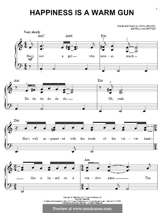 Happiness is a Warm Gun (The Beatles): Für Klavier, leicht by John Lennon, Paul McCartney