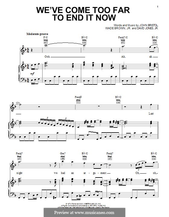 We've Come Too Far to End It Now (Smokey Robinson & The Miracles): Für Stimme und Klavier (oder Gitarre) by David Jones Jr., Johnny Bristol, Wade Brown