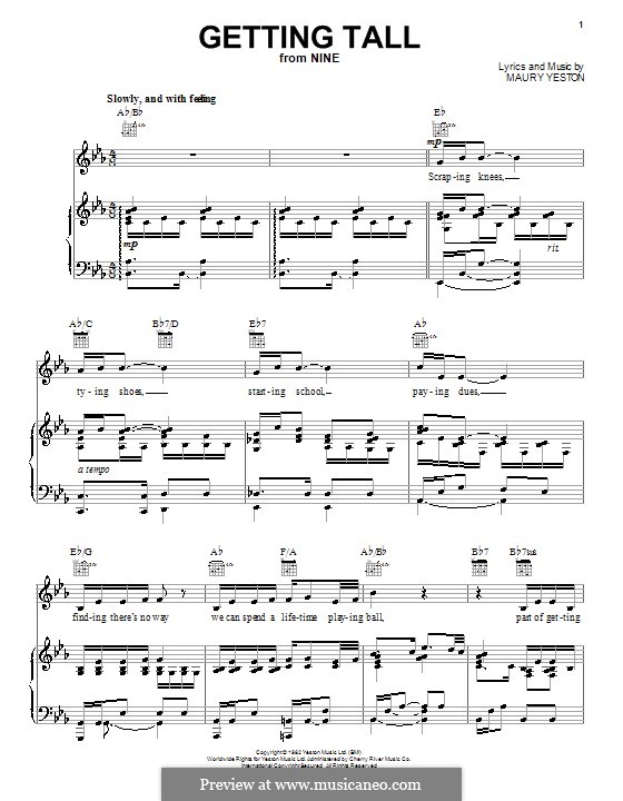 Getting Tall: Für Stimme und Klavier (oder Gitarre) by Maury Yeston