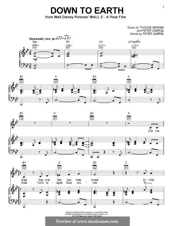 Down To Earth: Für Stimme und Klavier (oder Gitarre) by Thomas Newman