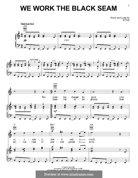 We Work the Black Seam: Für Stimme und Klavier (oder Gitarre) by Sting