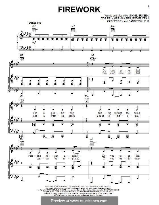 Vocal version: Für Stimme und Klavier (oder Gitarre) by Esther Dean, Katy Perry, Mikkel Storleer Eriksen, Sandy Wilhelm, Tor Erik Hermansen