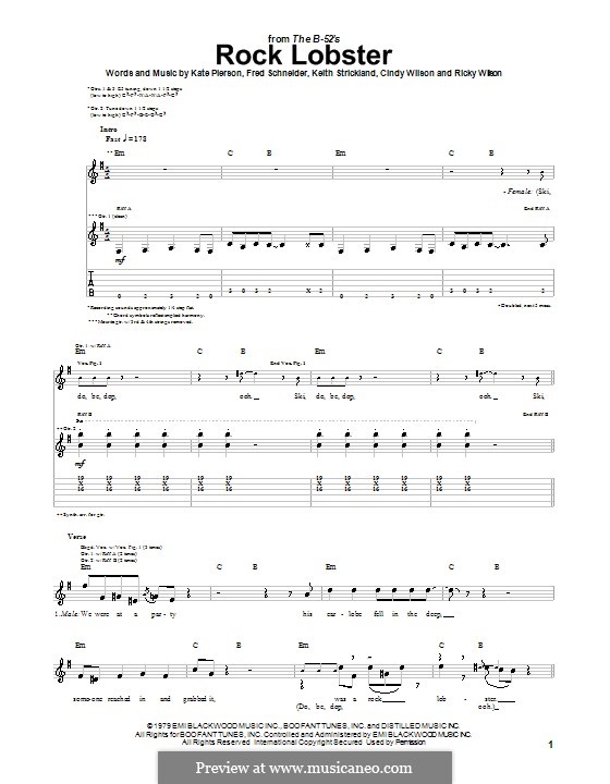 Rock Lobster (The B-52's): Für Gitarre mit Tabulatur by Cindy Wilson, Frederick W. Schneider, Kate Pierson, Keith J. Strickland, Ricky Wilson