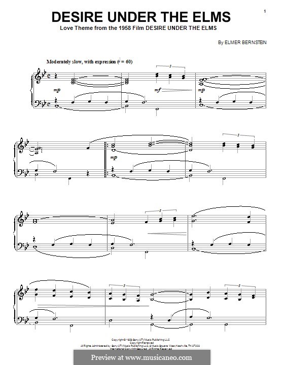 Desire Under the Elms: Für Klavier by Elmer Bernstein