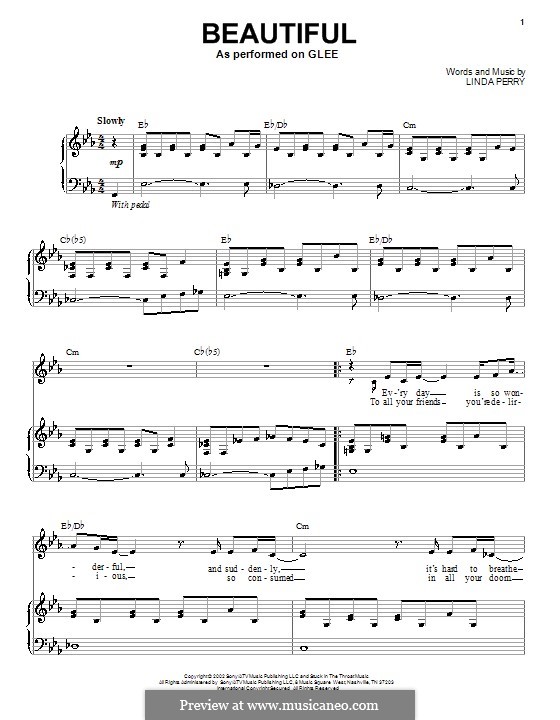 Beautifull (Christina Aguilera & Beverly McClellan): Für Stimme mit Klavier oder Gitarre (Glee Cast) by Linda Perry