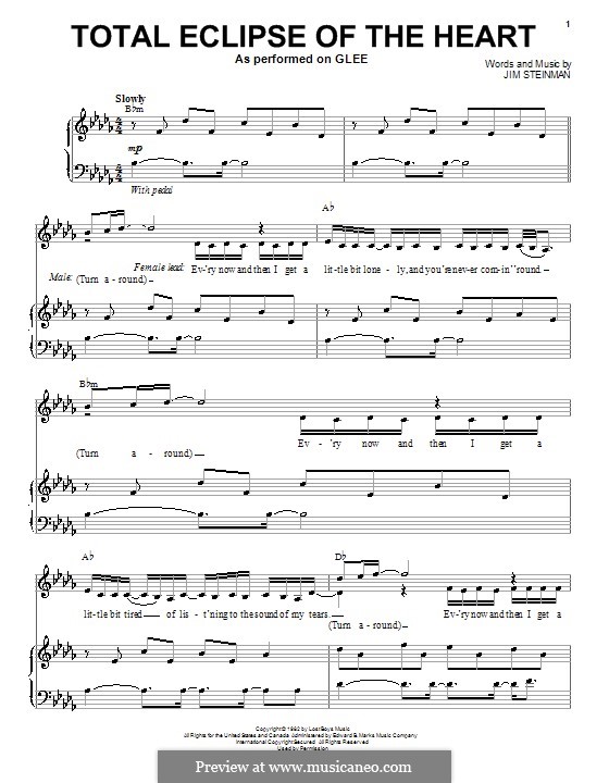Total Eclipse of the Heart (Bonnie Tyler): Für Stimme und Klavier (oder Gitarre) by Jim Steinman
