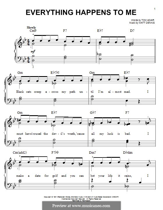 Everything Happens to Me (Frank Sinatra): Einfache Noten für Klavier by Matt Dennis