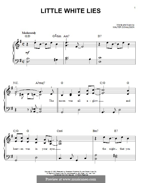Little White Lies: Einfache Noten für Klavier by Walter Donaldson
