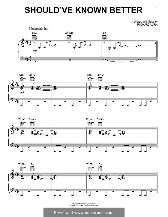 Should've Known Better: Für Stimme und Klavier (oder Gitarre) by Richard Marx