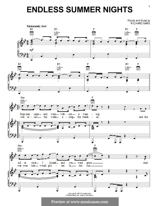Endless Summer Nights: Für Stimme und Klavier (oder Gitarre) by Richard Marx