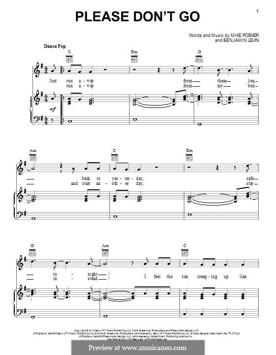 Please Don't Go: Für Stimme und Klavier (oder Gitarre) by Benjamin Levin, Mike Posner