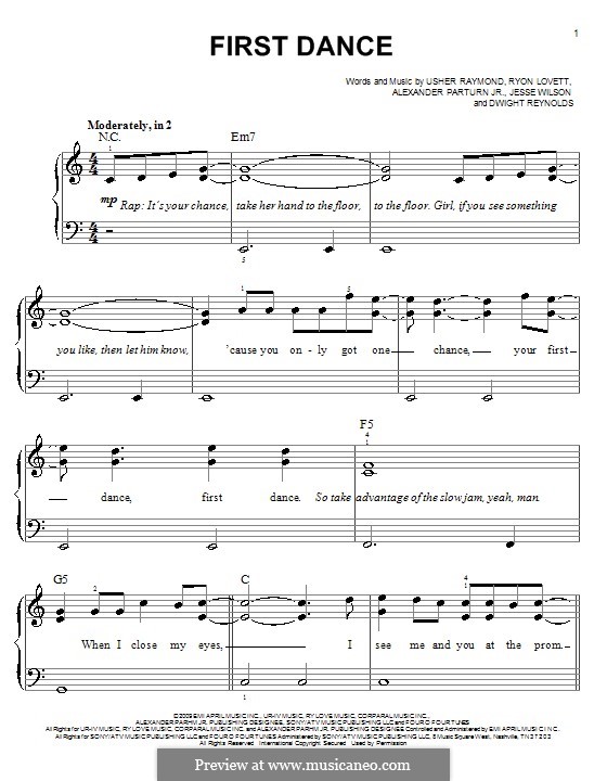 First Dance (Justin Bieber): Für Klavier, leicht by Alexander Parhm Jr., Dwight Reynolds, Jesse Wilson, Ryon Lovett, Usher Raymond