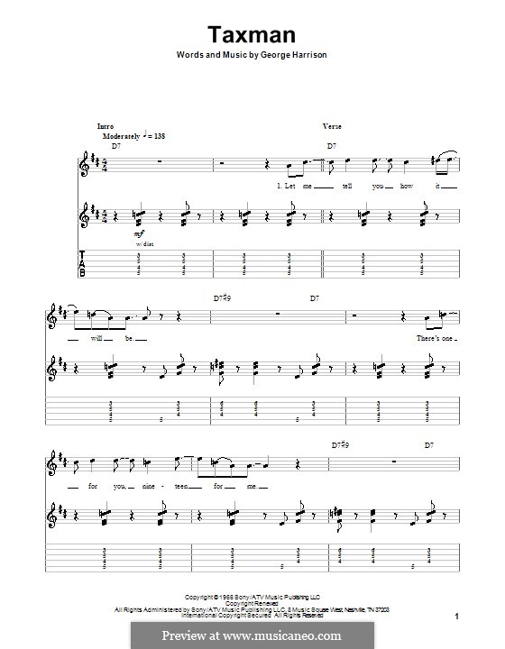 Taxman (The Beatles): Für Gitarre by George Harrison