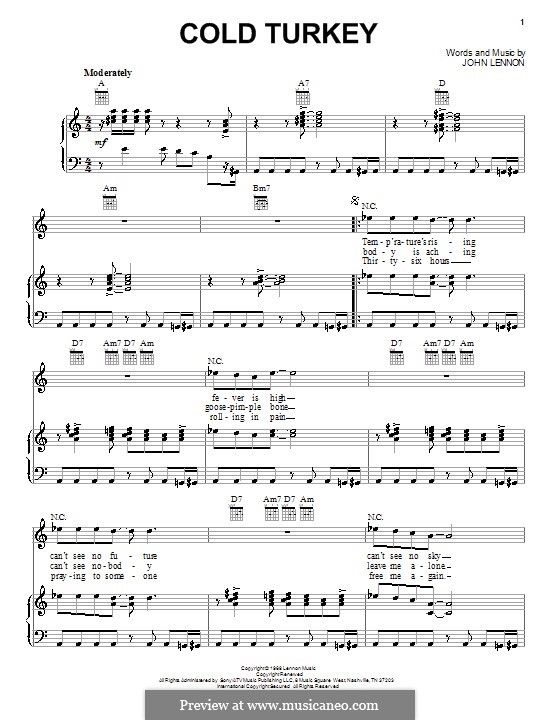 Cold Turkey: Für Stimme und Klavier (oder Gitarre) by John Lennon