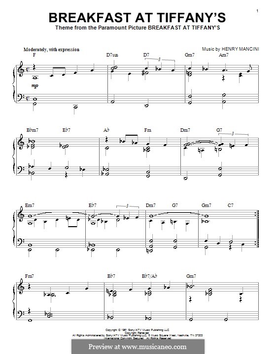 Breakfast at Tiffany's: Für Klavier by Henry Mancini