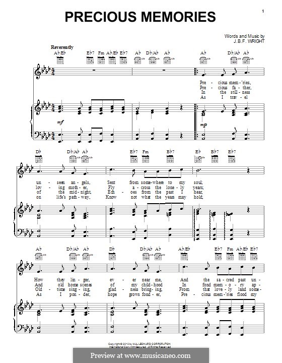 Precious Memories: Für Stimme und Klavier (oder Gitarre) by J. B. F. Wright