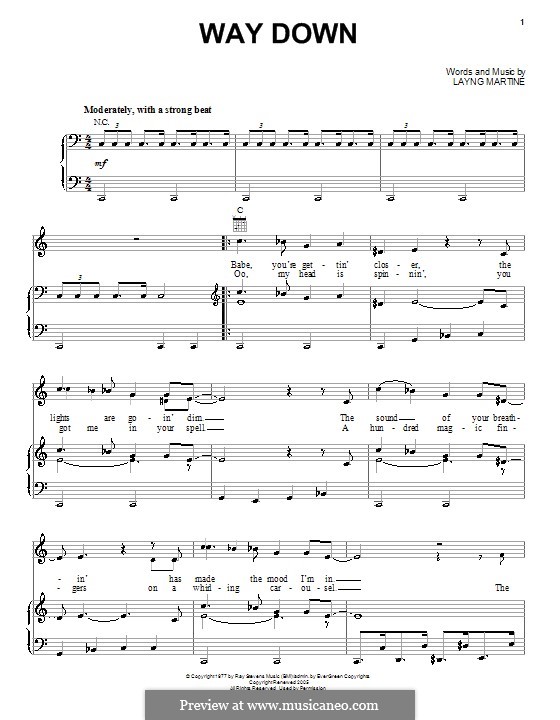 Way Down (Elvis Presley): Für Stimme und Klavier (oder Gitarre) by Layng Martine Jr.
