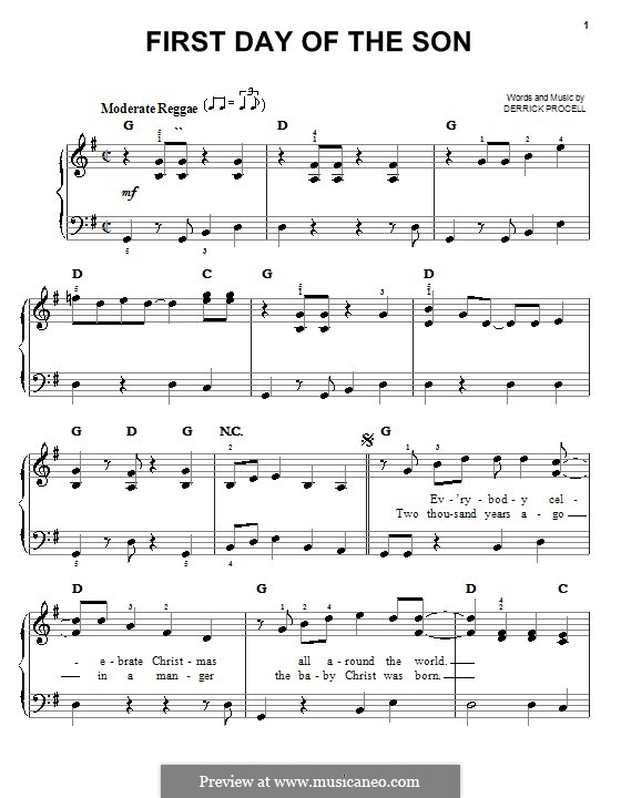 First Day of the Son: Einfache Noten für Klavier by Derrick Procell