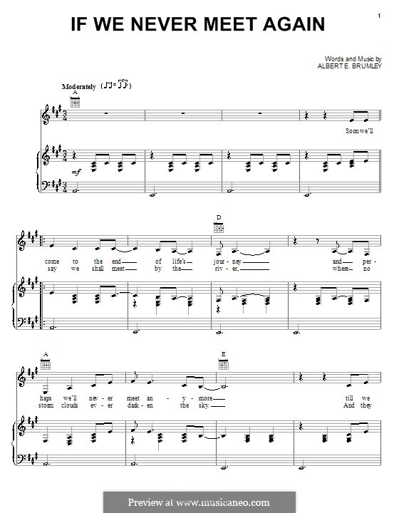 If We Never Meet Again: Für Stimme und Klavier (oder Gitarre) by Albert E. Brumley