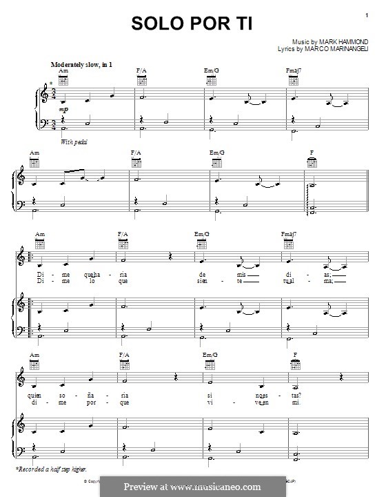 Solo Por Ti (Josh Groban): Für Stimme und Klavier (oder Gitarre) by Marco Marinangeli, Mark Hammond