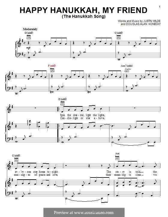 Happy Hanukkah, My Friend (The Hanukkah Song): Für Stimme und Klavier (oder Gitarre) by Douglas Alan Konecky