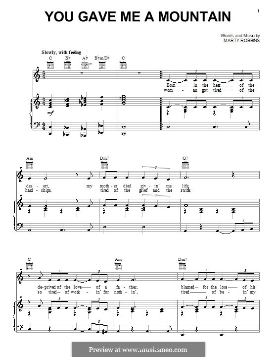You Gave Me A Mountain (Elvis Presley): Für Stimme und Klavier (oder Gitarre) by Marty Robbins