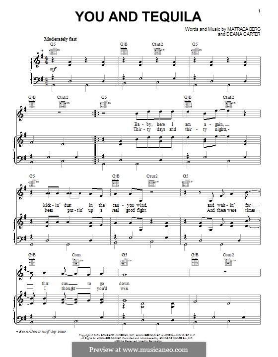 You and Tequila (Kenny Chesney): Für Stimme und Klavier (oder Gitarre) by Deana Carter, Matraca Berg