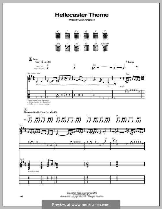 Hellecaster Theme (The Hellecasters): Für Gitarre mit Tabulatur by John Jorgenson