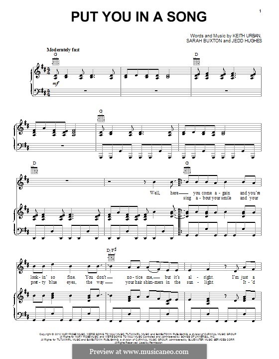 Put You in a Song (Keith Urban): Für Stimme und Klavier (oder Gitarre) by Jedd Hughes, Sarah Buxton