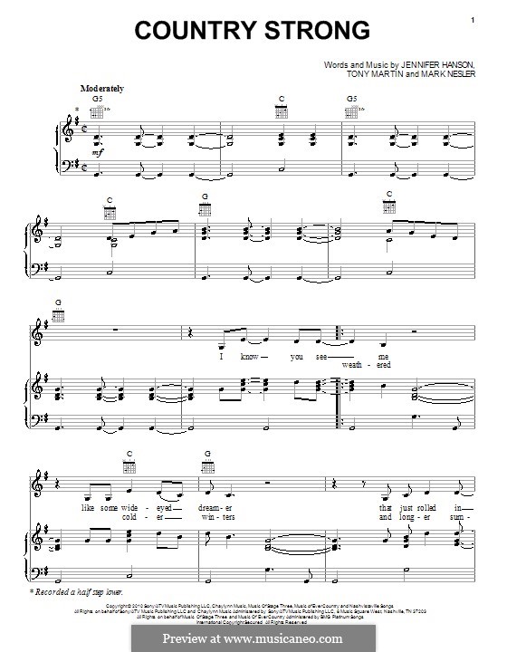Country Strong (Gwyneth Paltrow): Für Stimme und Klavier (oder Gitarre) by Jennifer Hanson, Mark Nesler, Tony Martin