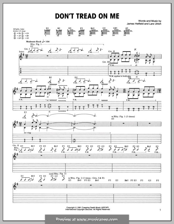 Don't Tread on Me (Metallica): Für Gitarre mit Tabulatur by James Hetfield, Lars Ulrich