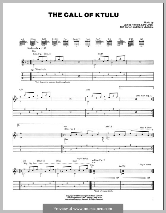 The Call of Ktulu (Metallica): Für Gitarre mit Tabulatur by Cliff Burton, Dave Mustaine, James Hetfield, Lars Ulrich