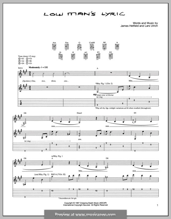 Low Man's Lyric (Metallica): Für Gitarre mit Tabulatur by James Hetfield, Lars Ulrich