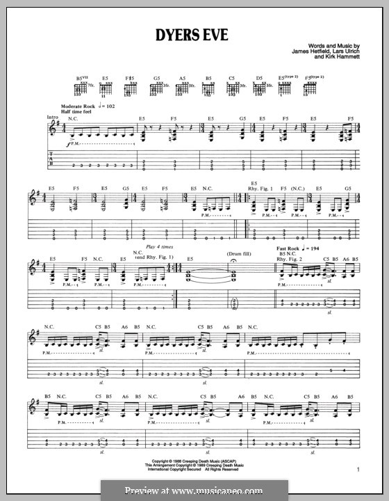 Dyer's Eve (Metallica) von J. Hetfield, K. Hammett, L. Ulrich auf MusicaNeo