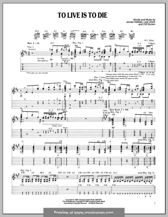 To Live is to Die (Metallica): Für Gitarre mit Tabulatur by Cliff Burton, James Hetfield, Lars Ulrich