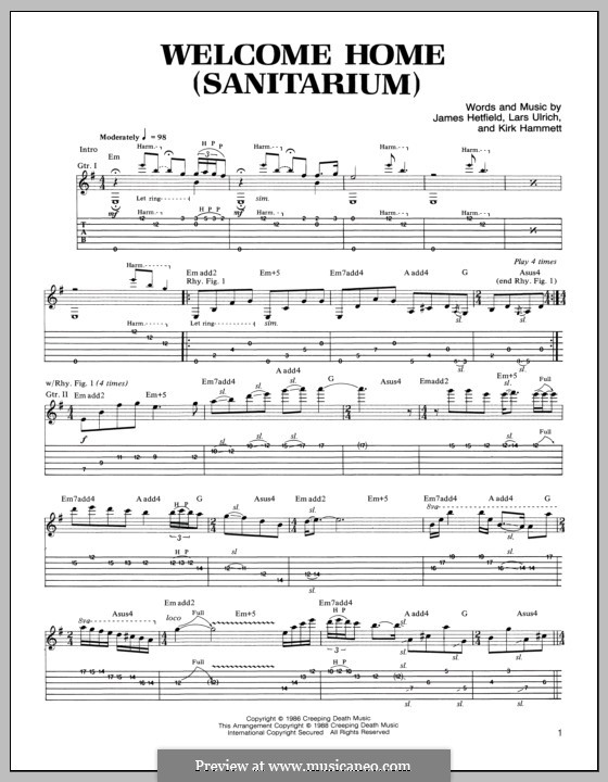 Welcome Home (Sanitarium): Für Gitarre mit Tabulatur (Metallica) by James Hetfield, Kirk Hammett, Lars Ulrich