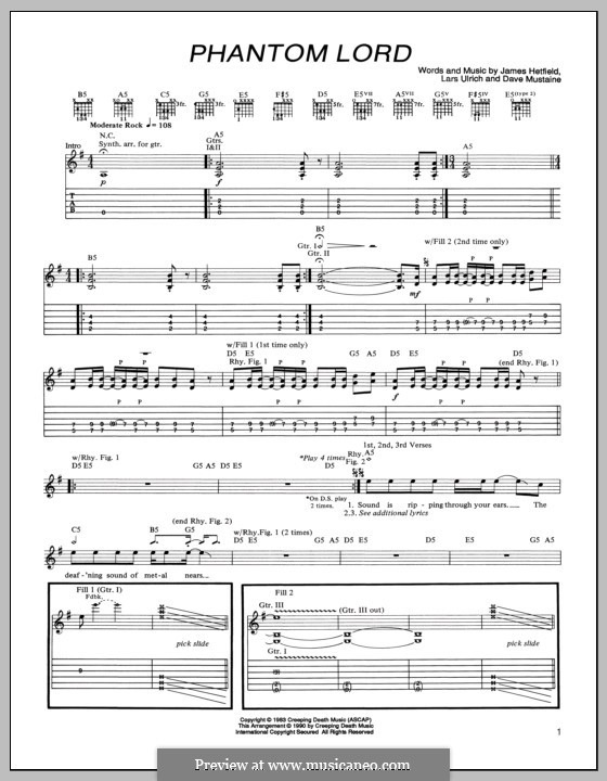 Phantom Lord (Metallica): Für Gitarre mit Tabulatur by Dave Mustaine, James Hetfield, Lars Ulrich