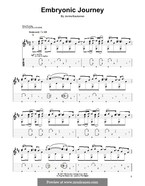 Embryonic Journey: Für Gitarre mit Tab by Jorma Kaukonen