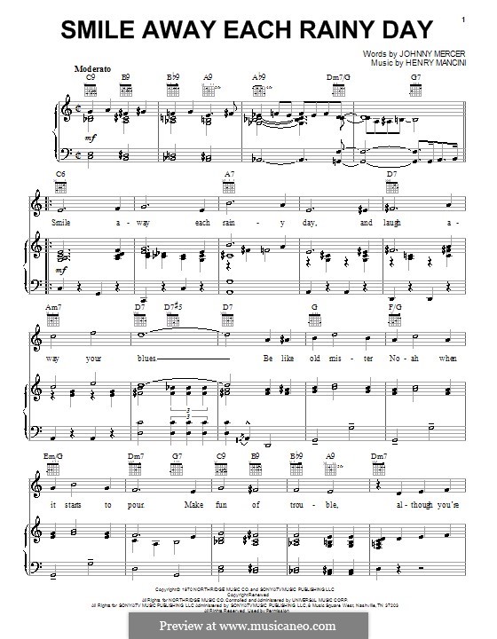 Smile Away Each Rainy Day: Für Stimme und Klavier (oder Gitarre) by Henry Mancini