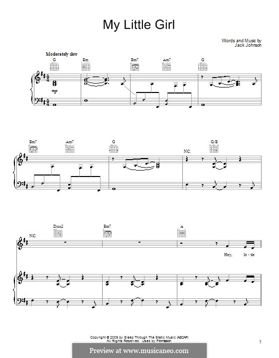 My Little Girl: Für Stimme und Klavier (oder Gitarre) by Jack Johnson