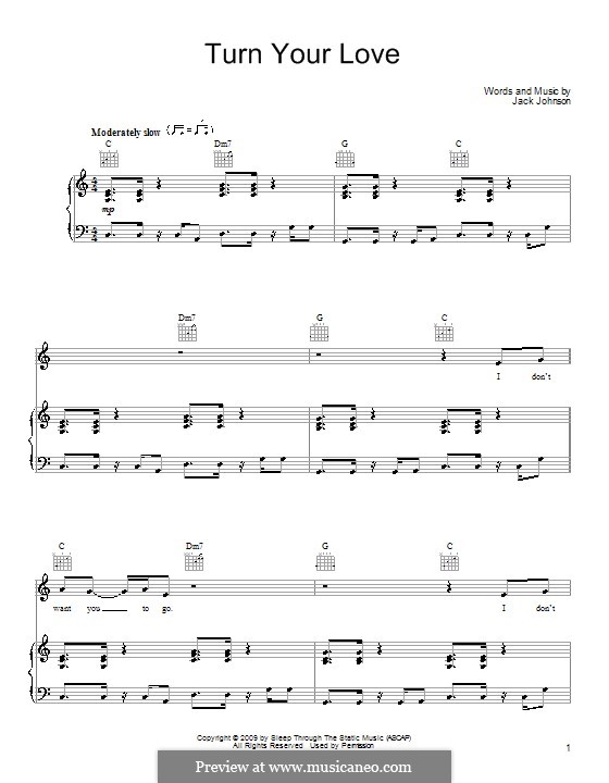 Turn Your Love: Für Stimme und Klavier (oder Gitarre) by Jack Johnson