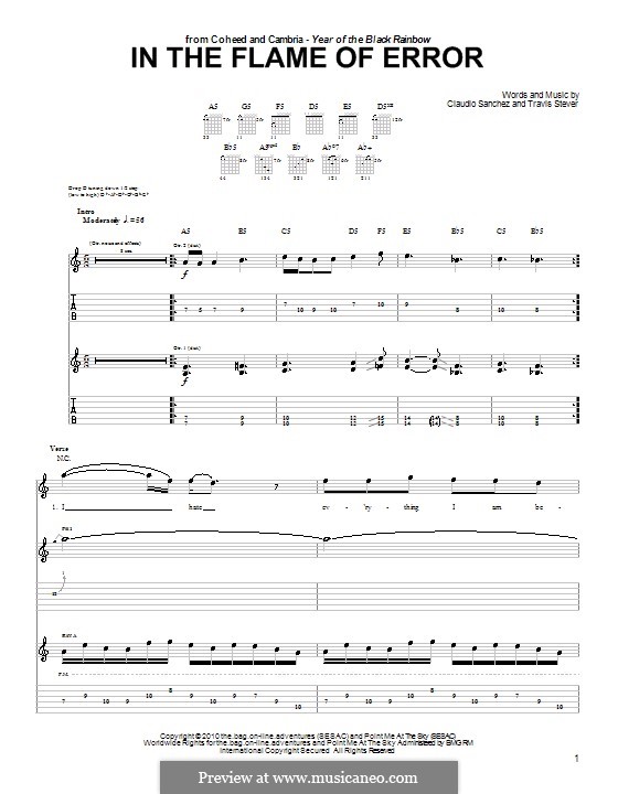 In the Flame of Error (Coheed and Cambria): Für Gitarre mit Tab by Claudio Sanchez, Travis Stever