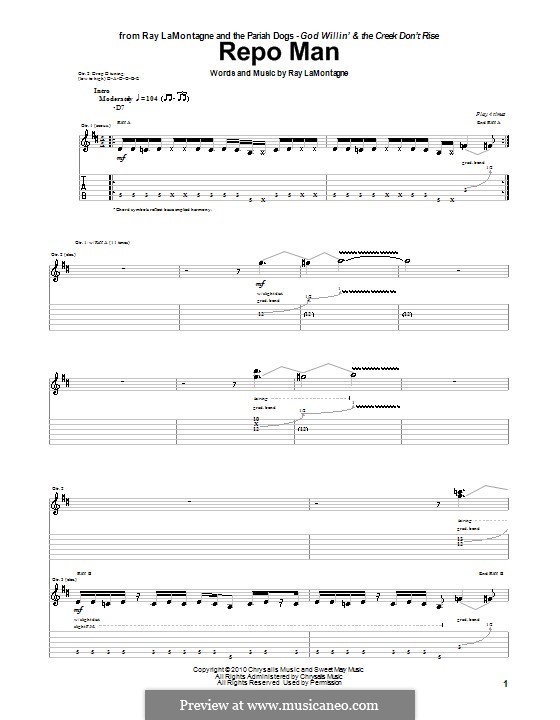 Repo Man (Ray LaMontagne and The Pariah Dogs): Für Gitarre mit Tabulatur by Ray LaMontagne