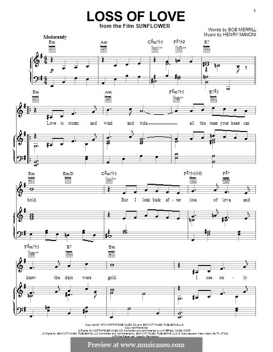 Loss of Love: Für Stimme und Klavier (oder Gitarre) by Henry Mancini