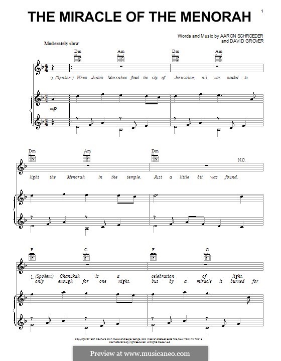 The Miracle of the Menorah (David Grover & The Big Bear Band): Für Stimme und Klavier (oder Gitarre) by Aaron Schroeder, David Grover