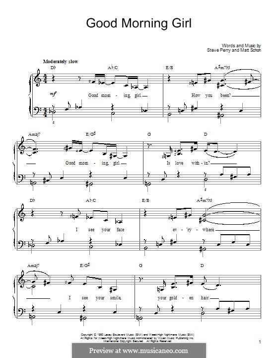 Good Morning Girl (Journey): Einfache Noten für Klavier by Matt Schon